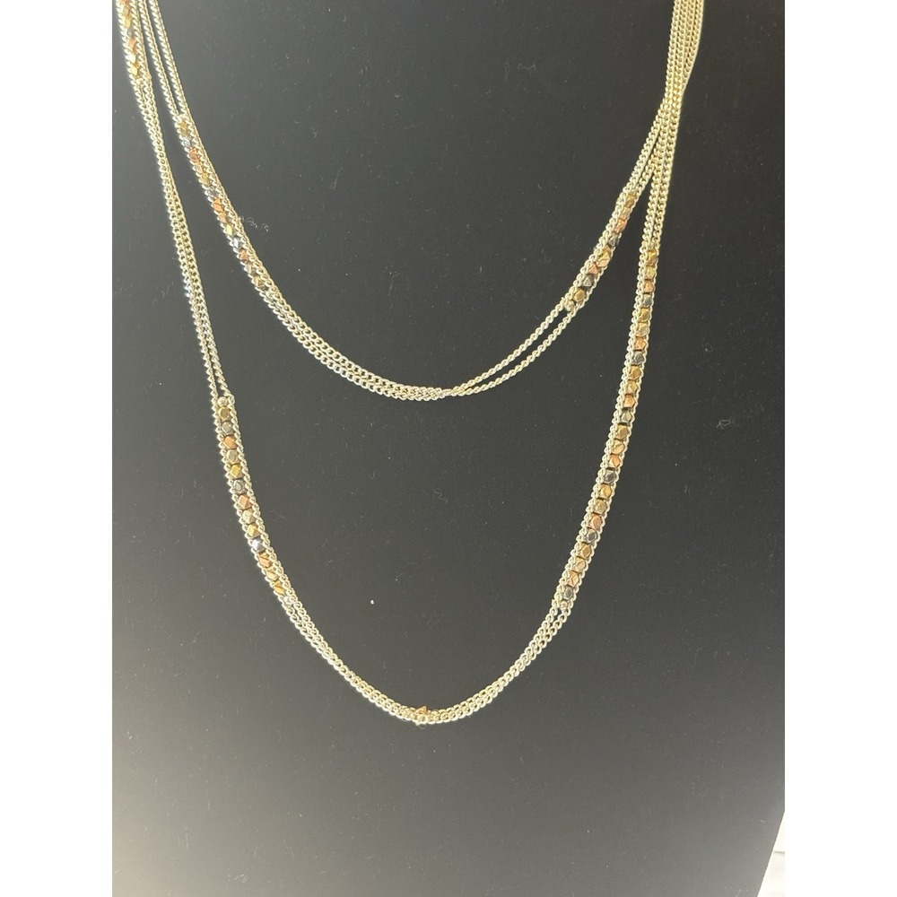 Nakamol Long Length Necklace Silver Tone With Metallic Small Bead Interwoven.